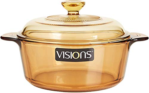 VISIONS - Olla de Vidrio Pyroceram, Modelo Versa, con Tapa de Vidrio y Tapa de plástico, de 1,25 litros, Color marrón