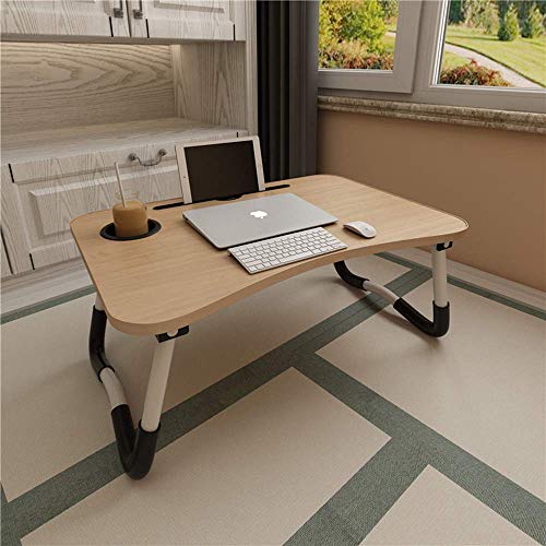 VLikeze- Mesa de Cama para Ordenador portátil, Plegable, portátil, con Ranura para Taza, Soporte para portátil, Bandeja de Desayuno para sofá, Cama, terraza, balcón, jardín, Color Oro