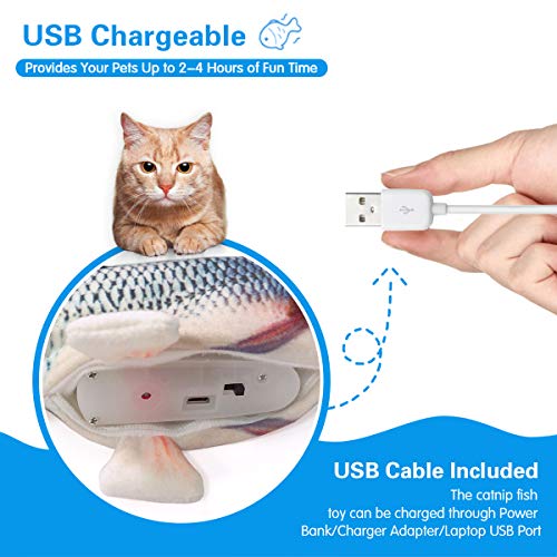 Vockvic Juguetes del Catnip, Electrico Recargable USB Juguetes Simulación Peluches Pescado, 30CM Divertido Interactiva Mascota Pescado Juguetes para Gato/Gatito