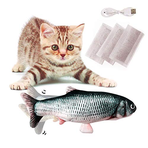 Vockvic Juguetes del Catnip, Electrico Recargable USB Juguetes Simulación Peluches Pescado, 30CM Divertido Interactiva Mascota Pescado Juguetes para Gato/Gatito