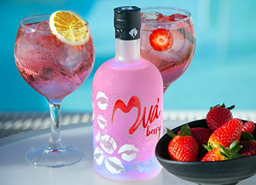 Vodka Muà 700ml | Vodka Artesanal De Frutos Rojos | Vodka Suave, Sin Azúcar, con Edulcorantes Naturales y Bajo en Calorías | Contiene Estuche Individual de Regalo + Luz | 100% Natural | Sin Gluten