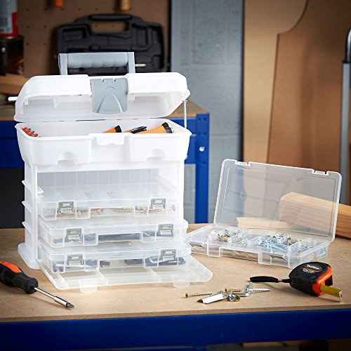 VonHaus - Caja de herramientas con 4 cajones transparentes y divisores ajustables, blanco