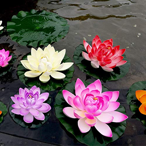 VORCOOL 5pcs artificial nenúfar flotante Lotus Flor estanque casa boda 10 cm