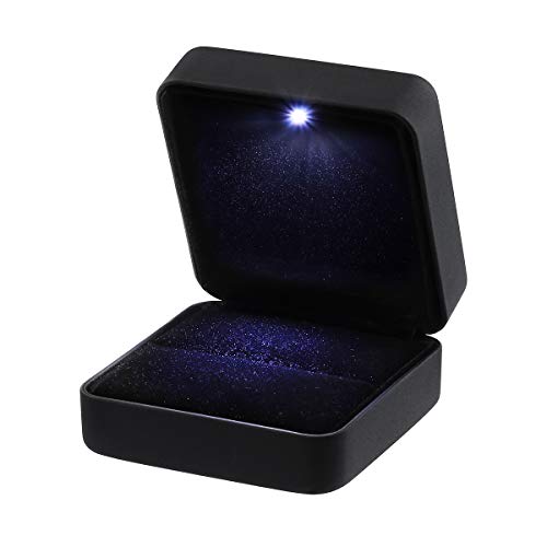 VORCOOL Pendientes de Cuero de PU, Monedas, Joyas, Caja de Anillo, Estuche, con LED Iluminado para propuesta, Compromiso, Boda, Regalo (Negro)