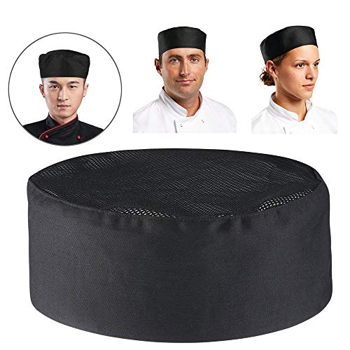 VOSAREA Sombrero de Cocina Transpirable Gorra de Malla con Tapa Sombrero de Cocina para Cocineros con Correa Ajustable - Negro