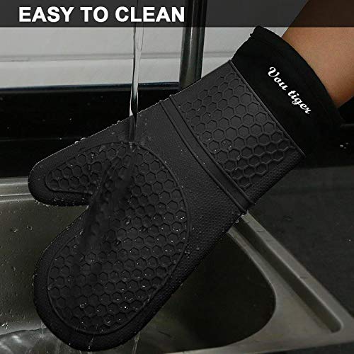 Vou Tiger - Guantes de Silicona para Horno, Guantes Flexibles para Horno Resistentes al Calor, Guantes de Cocina Impermeables para cocinar a la Parrilla, 1 par, Color Negro