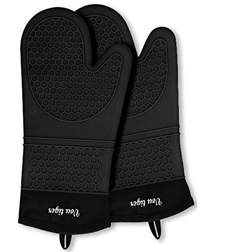 Vou Tiger - Guantes de Silicona para Horno, Guantes Flexibles para Horno Resistentes al Calor, Guantes de Cocina Impermeables para cocinar a la Parrilla, 1 par, Color Negro