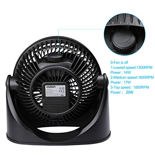 VOXON Ventilador de Mesa, Ventilador Silencioso portátil con 3 Velocidades Ajustables Rotación de 90 ° de Ángulo, Montados En La Pared Ventilador para Oficina, Hogar, Viajes, Camping