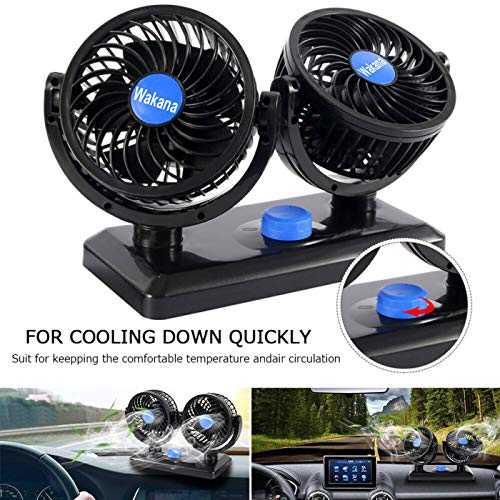 Wakana Ventilador USB Coche Mini Ventilador Silencioso 12V, Doble Cabeza 360° Rotación, 3 Velocidades Ventilador Portatil Adecuado para Coche/Mesa/Oficina/Camping/La Pesca etc