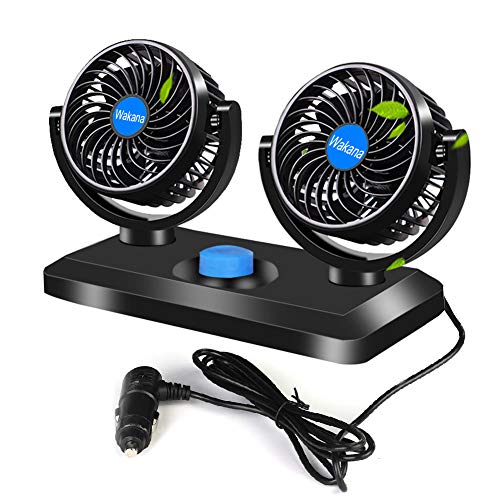 Wakana Ventilador USB Coche Mini Ventilador Silencioso 12V, Doble Cabeza 360° Rotación, 3 Velocidades Ventilador Portatil Adecuado para Coche/Mesa/Oficina/Camping/La Pesca etc