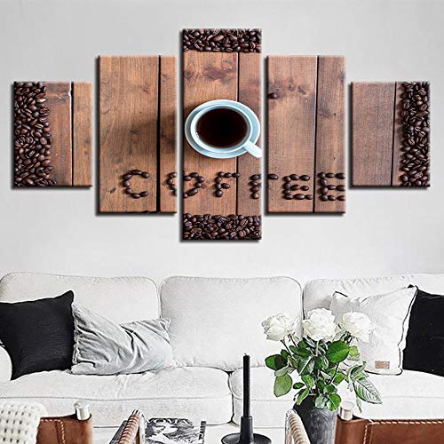 Wall Art Canvas HD Print Poster 5 Piezas Granos de café Taza de café Pintura Pintura al óleo Cafe Foto Cocina decoración del hogar Marco Modular Marco