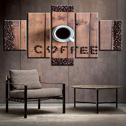 Wall Art Canvas HD Print Poster 5 Piezas Granos de café Taza de café Pintura Pintura al óleo Cafe Foto Cocina decoración del hogar Marco Modular Marco