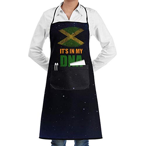 wallxxj Delantal Jamaicano Está En Mi ADN Bandera De Jamaica Día De La Madre Babero Unisex Durable Restaurante Chef Delantal Cocina De Boda Delantal De Cocina Cocina para Hornear Babero Cl