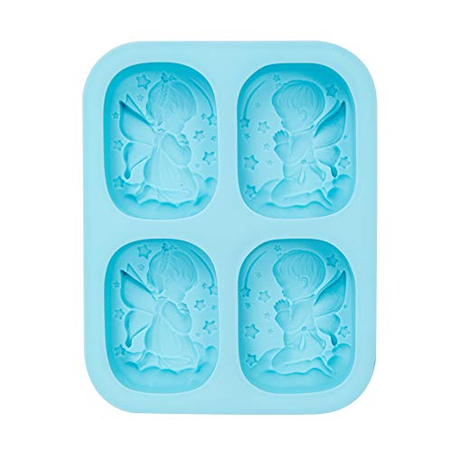 WANDIC Molde de Silicona para jabón, 1 Pieza 3D Ángeles Jabón Ovalado casero Molde de Silicona, 4 cavidades Sope Making Mold Supplies para Hacer jabón