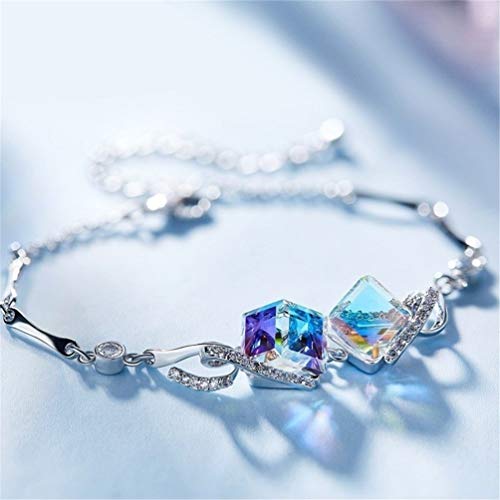 Wangchenglong - Pulsera de cadena con colgante de cristal de azúcar, ideal para el día de San Valentín, día de la madre, nacimiento, Color, 17 cm