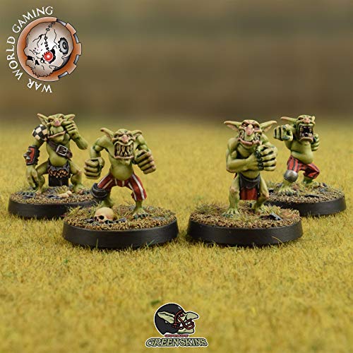 War World Gaming Gutrot Greenskins - Set de 4 Líneas - 28mm, Miniaturas, Fantasía, Futbol, Blood Bowl, Goblin, Criatura Fantastica, Figura Coleccionismo