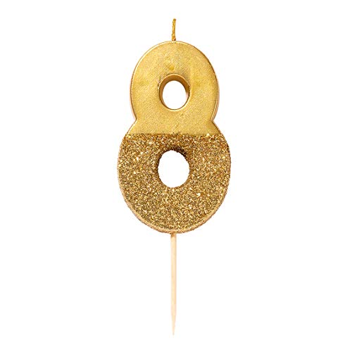 We Heart Birthdays Glitter Number Candle 8, Gold