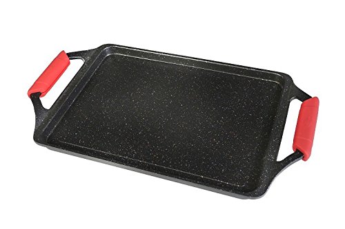 WECOOK Ecochef Titanio Bandeja Asadora Plancha de Asar 37X25cm, Asas de Silicona, inducción, Aluminio Fundido, 5 Capas Antiadherente, 5mm Espesor, Apta Todas cocinas, vitroceramica, Gas, lavavajillas