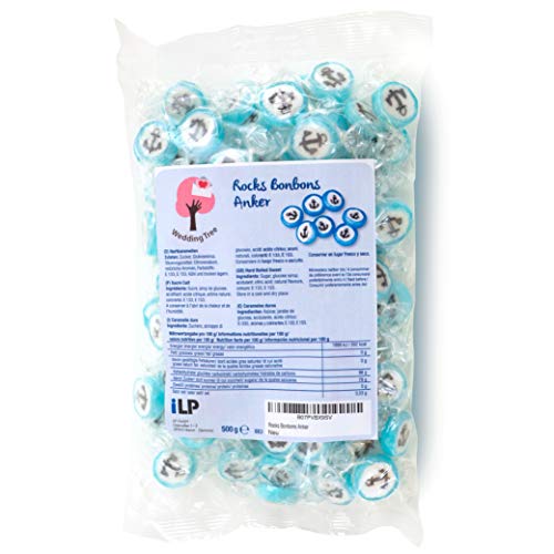 WeddingTree Caramelos Ancla Azul para Wedding - 500g Caramelos Boda - Dulces en Forma de Ancla Mensaje para decoración de Mesa, para Bautizo, Wedding Favours de Boda, Día de la Madre o Comunión