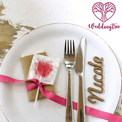 WeddingTree Piruletas con forma de corazón con la inscripción "Love" - 20 piruletas con diseño de corazón - Corazones pequeños ideales para la decoración de mesa en bodas, día de la Madre