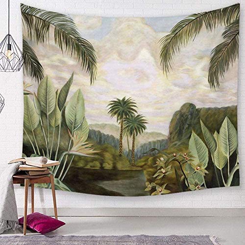 weilaike Tapiz Tropical Vintage Palmera Decoración Colgante de Pared Hoja de plátano Hojas Mural Selva Tela Decorativa Selva -180x230cm