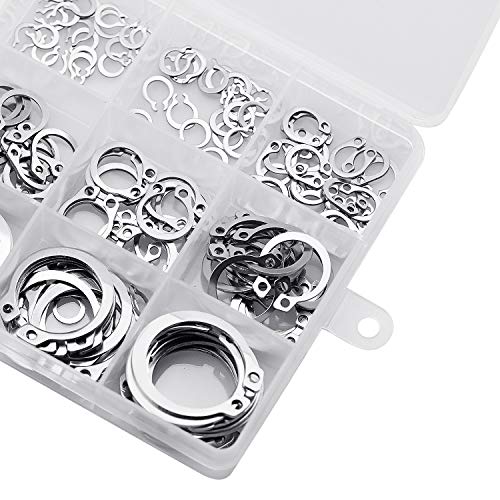 WEKON 225pcs Anillos de Seguridad E-clip, Anillos de Retención a Presión, Circlips Anillos, Circlips Surtido 3 4 5 6 8 10 11 12 15 16 17 22 25mm con Caja Acero Inoxidable Precisión Absoluta