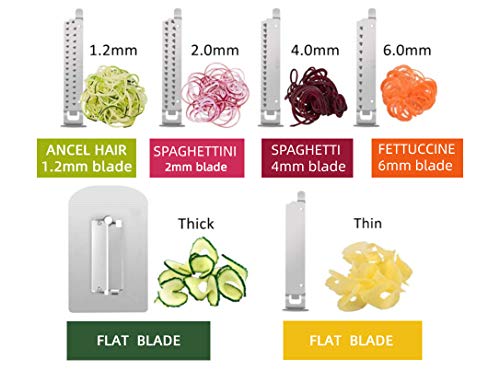 WellToBe CS-668 Cortador de Verduras en Espiral,Espiralizador de Verduras, Rallador Verduras de 6 Cuchillas en Acero Inoxidable,Herramienta de Cocina para Crear Pasta Vegetal y espagueti calabacín