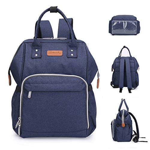 Wemk Mochilas de Pañales y Biberones, Mochila de Cambio Bebé con Bolsillo Térmico para Biberones, Material Impermeable, Bolso del Bebé con 2 Correas de Cochecito, Gran Capacidad - Azul