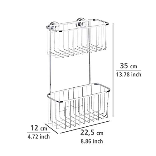 Wenko Estantería Mural Bovino de Acero Inoxidable Power-Loc, 2 repisas, Plateado, 22.5 x 12 x 35 cm