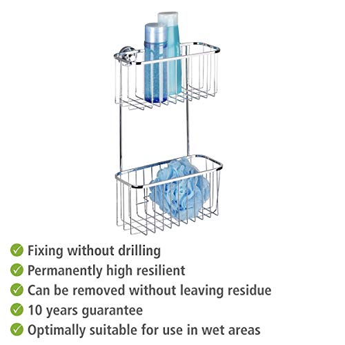 Wenko Estantería Mural Bovino de Acero Inoxidable Power-Loc, 2 repisas, Plateado, 22.5 x 12 x 35 cm