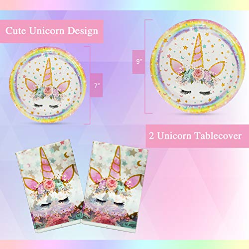 WERNNSAI Conjunto de Suministros de Fiesta de Unicornio - Cumpleaños para Niñas Bolsa de Cubiertos Mantel Platos Servilletas Pancartas Globos Tazas Utensilios Sirve a 16 Invitados 169 Piezas