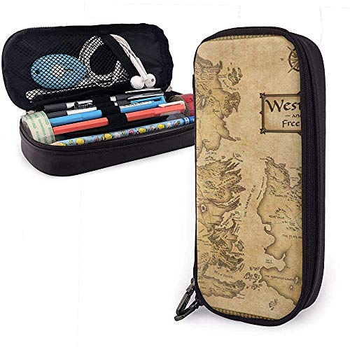 Westeros And Free City - Estuche de cuero para lápices, estuche para lápices, estuche de viaje, bolsa de maquillaje para viajes