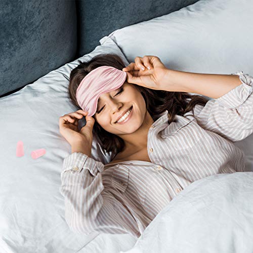 Whaline 2 Pcs Máscara de Seda para Dormir con Tapones para los Oídos y Correa Elástica, Cubierta para Ojos Suave y Lisa para Hombres y Mujeres, para Dormir por la Noche, Viajes, Siesta (Rosa y Negro)