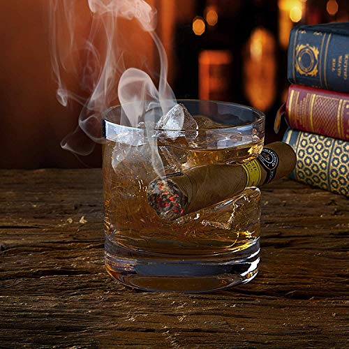 Whisky Cigar Glass, vaso doble antiguo con reposo para cigarros incorporado, apto para whisky, whisky, cerveza, vino (Redondo)