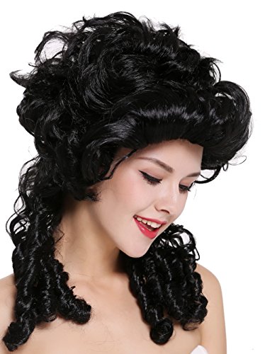 WIG ME UP- DH1009-ZA103 Peluca señoras Mujer Carnaval Barroco Renacimiento Romanticismo menina Princesa rizos Espiral bucles Negra