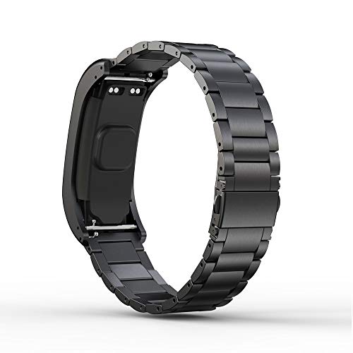 WIIKAI - Correa de Repuesto para Garmin VIVOsmart HR+ (Acero Inoxidable), Color Negro