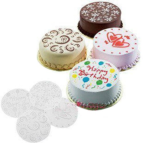 Wildlead - Juego de 4 plantillas para decoración de tartas, diseño de flores con texto "Happy Birthday Flowers"