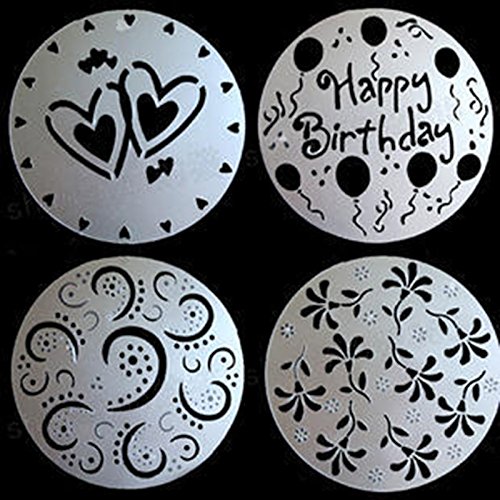 Wildlead - Juego de 4 plantillas para decoración de tartas, diseño de flores con texto "Happy Birthday Flowers"