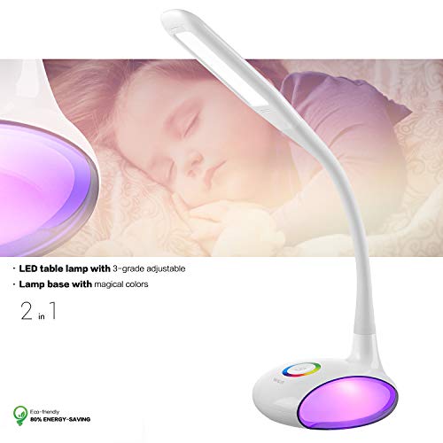 WILIT Q8B 6W Lámpara LED de mesa regulable, Brazo tipo cuello de cisne, Táctil para la luz de color y 3 niveles de brillo, Protección para los Ojos, Blanco