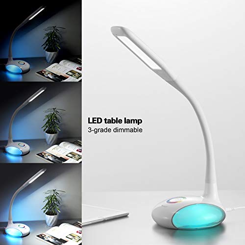 WILIT Q8B 6W Lámpara LED de mesa regulable, Brazo tipo cuello de cisne, Táctil para la luz de color y 3 niveles de brillo, Protección para los Ojos, Blanco