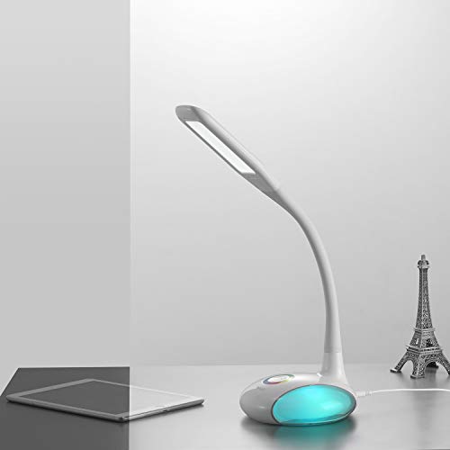 WILIT Q8B 6W Lámpara LED de mesa regulable, Brazo tipo cuello de cisne, Táctil para la luz de color y 3 niveles de brillo, Protección para los Ojos, Blanco