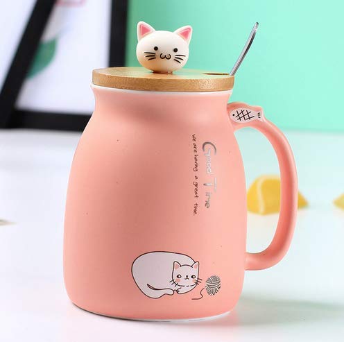 Wilk 14 * 9 cm 450 ml Creativo Color Gato de Alta Temperatura Taza de Dibujos Animados con Tapa Gatito café Taza de cerámica Imagen Color 1 Paquete