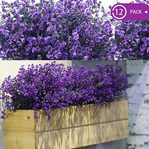 WILLBOND 12 paquetes de flores artificiales para exteriores, resistentes a los rayos UV, arbustos artificiales decorativos para arreglos florales, centro de mesa, decoración de casa, jardín, cocina