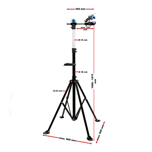 WilTec Caballete de reparación para E-Bikes & Pedelecs Rotación 360° Capacidad 30kg Taller de Bicicletas