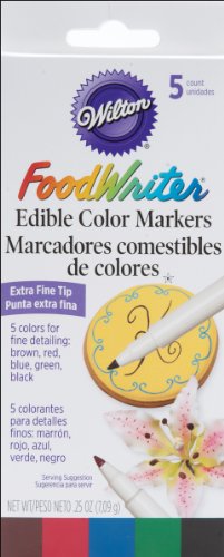 Wilton 489754 Extra-Fine Foodwriter Marcadores 5 Pkg-Amarillo-Verde-Rojo-Azul-Negro