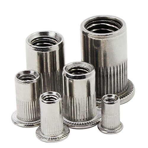 WiMas Tuerca remachada de acero inoxidable Cabeza plana Remache roscado Nutsert Cap Surtido M3 M4 M5 M6 M8 M10 165PCS