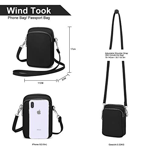 Wind Took Mini Bolso de Teléfono Bolsos Bandolera Mujer Bolso Pequeño Mujer y Hombre Celular Cruzado Bolsa de Tarjeta Bancaria Crossbody Phone 11x 5 x 17cm Negro