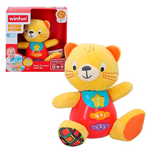 winfun - Peluche Gato para bebés que habla y luces de colores, Idioma: Español (85176)