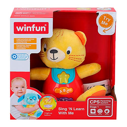 winfun - Peluche Gato para bebés que habla y luces de colores, Idioma: Español (85176)