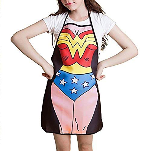 Wisolt - Delantal de cocina con diseño de Superman + Wonder Woman (2 unidades)